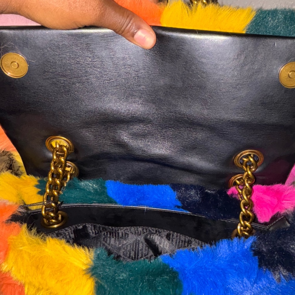 Kurt Geiger Multicolor Faux Fur Shoulder Bag with Gold Chain - Picture 5 of 6